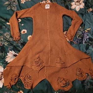 UNIF tattered knit witchy sweater dress XS burnt orange brown